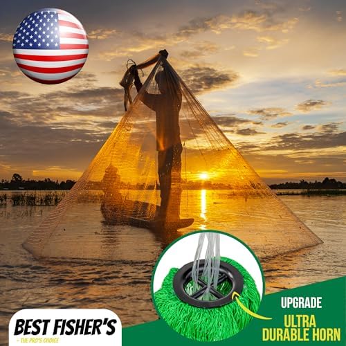 American Pro Cast Net - 4ft/6ft/8ft/10ft/12ft - 3/8" Mesh - Real Lead 1-lbs/ft Double Line - 2024 Upgraded & Optimized - Old Salt Premium Cast Nets for Fishing - E-Book & Utility Box Included - Image 2