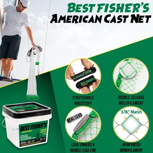 American Pro Cast Net - 4ft/6ft/8ft/10ft/12ft - 3/8" Mesh - Real Lead 1-lbs/ft Double Line - 2024 Upgraded & Optimized - Old Salt Premium Cast Nets for Fishing - E-Book & Utility Box Included - Image 6