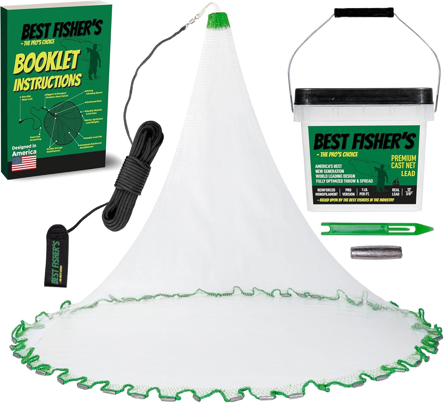 American Pro Cast Net - 4ft/6ft/8ft/10ft/12ft - 3/8" Mesh - Real Lead 1-lbs/ft Double Line - 2024 Upgraded & Optimized - Old Salt Premium Cast Nets for Fishing - E-Book & Utility Box Included - Image 9