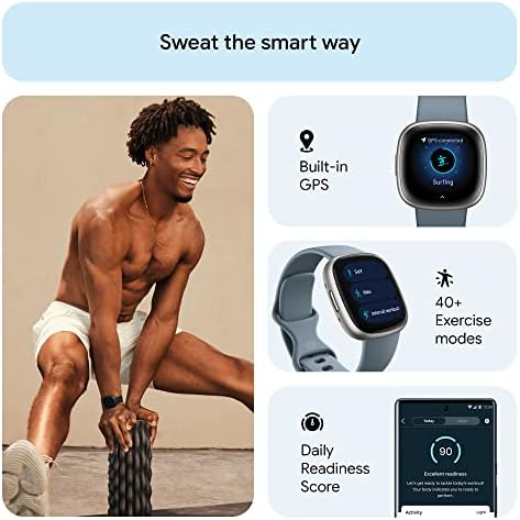 Fitbit Versa 4 Fitness Smartwatch with Daily Readiness, GPS, 24/7 Heart Rate, 40+ Exercise Modes, Sleep Tracking and more, Waterfall Blue/Platinum, One Size (S & L Bands Included) - Image 2