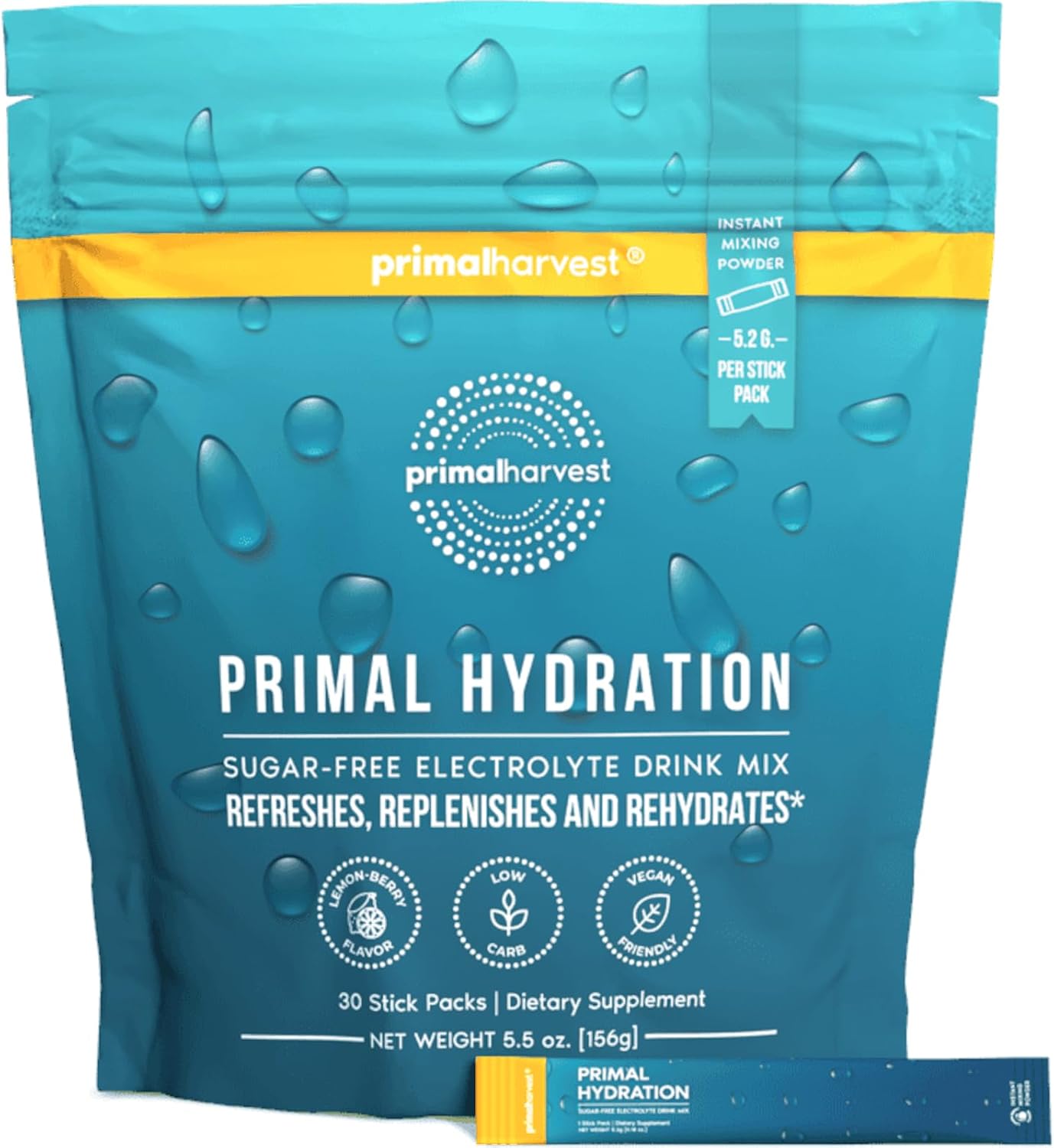 Primal Harvest Electrolytes Powder Packets Primal Hydration, Easy Open Packets, Energy Drink Mix (Lemon Berry, 30 Packs) (1 Bag) - Image 7